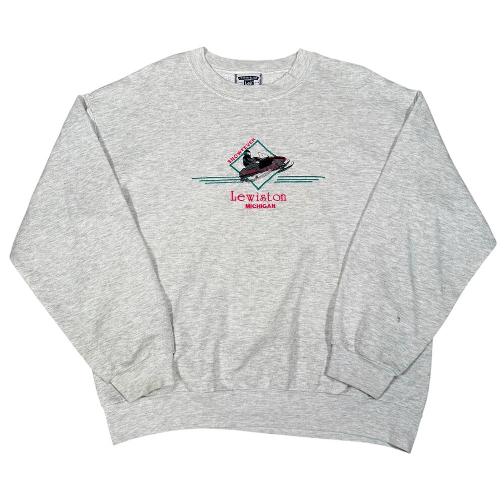 Vintage Michigan Snowmobile Lee Lewiston Winter Graphic Crewneck Sweatshirt Sz L